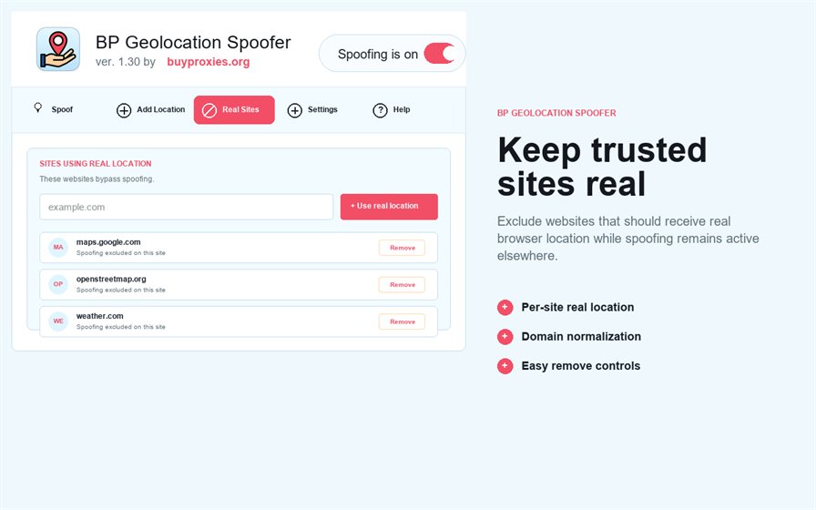 Real-location website exceptions in BP Geolocation Spoofer