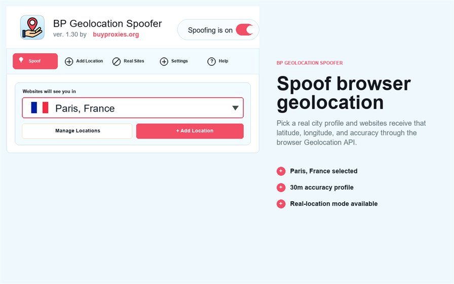 BP Geolocation Spoofer city profile selector