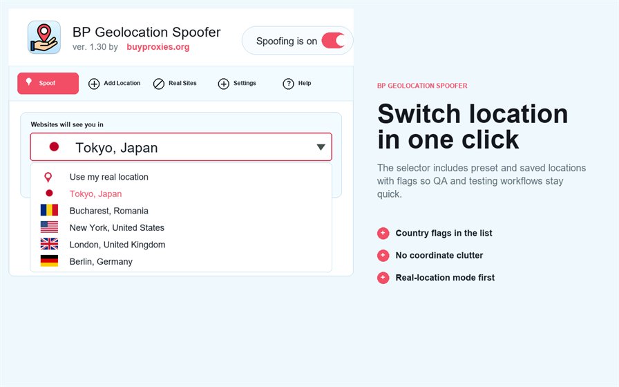 Saved city profiles in the BP Geolocation Spoofer dropdown
