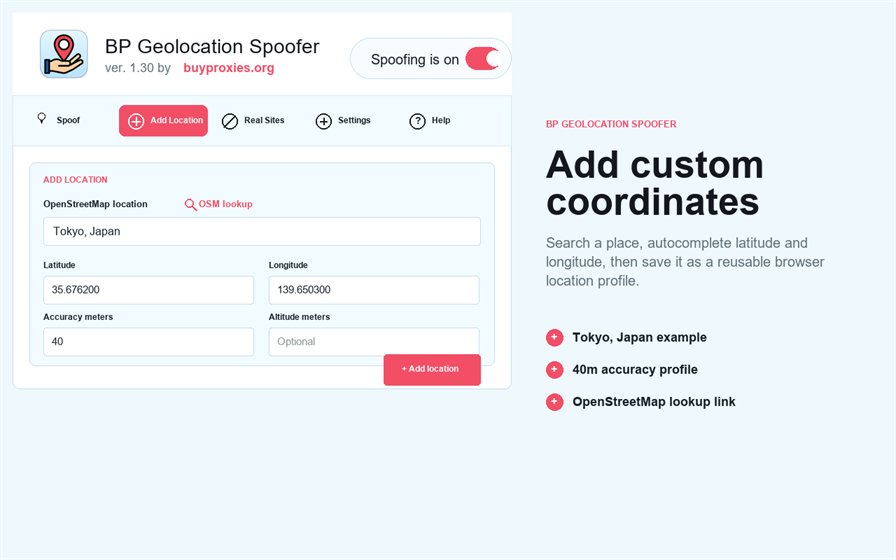 Custom coordinates and OpenStreetMap lookup in BP Geolocation Spoofer