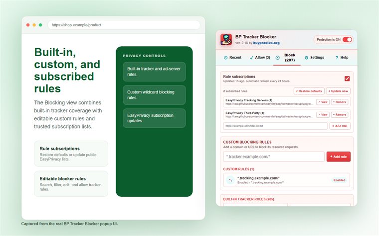 BP Tracker Blocker: Block Trackers, Ads and Analytics 5 BP Tracker Blocker privacy lists and EasyPrivacy blocking rules