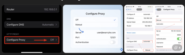 configure proxies on iphone