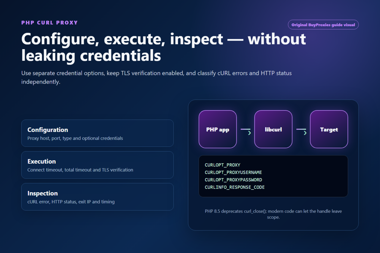 PHP cURL proxy workflow for configuration execution and response inspection