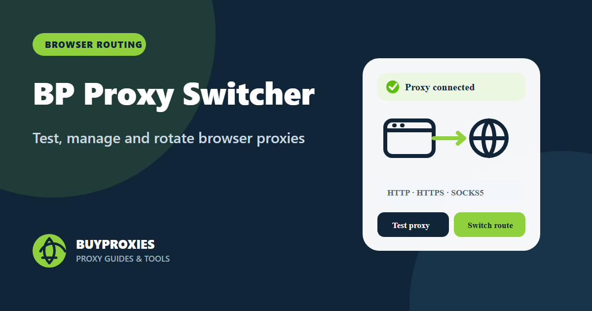 Browser proxy switcher routing HTTP, HTTPS and SOCKS5 proxy connections